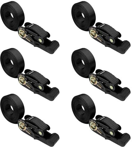 Chiluxendo 6 Pezzi Cinghie a Cricchetto Piccole, Cinghia Fissaggio Moto, Fasce a Cricchetto, Cinghie di Tensione Lungh 2.5cm X 4m, Cinghie di Tensionamento di Ancoraggio per Fissaggio del Carico(Nero)