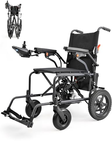 QWPDWA Silla de ruedas eléctrica plegable ligera con asientos más anchos, capacidad de peso de 265 libras, motor doble de 250 W, rango de 15.5 millas, silla de ruedas eléctrica para adultos y personas