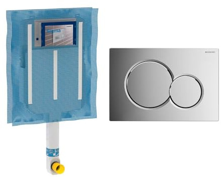 Cassetta Scarico WC Incasso Geberit Per Muratura (WC A Pavimento) - Doppio Scarico Regolabile (6/3 L) - INCLUSA Placca Di Comando Doppio Tasto Cromata
