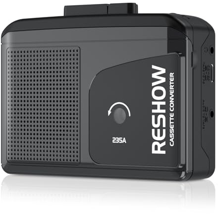 Reshow Portable Cassette Tape Player Recorder, Audio Cassette to Digital Converter with USB C, Built-in Speaker, Reverse Play & Recording, Stereo Sound - Black
