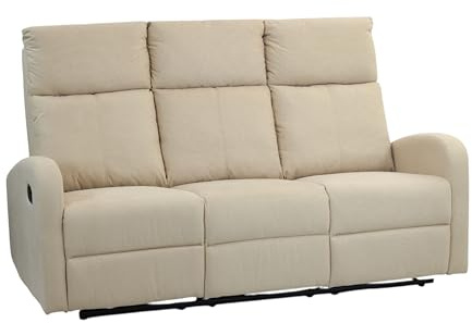 Totò Piccinni Divano Relax 3 POSTI EUREKA, Reclinabile Manuale con Maniglia Laterale, Imbottitura Ergonomica, Struttura in Legno (Tessuto Beige New)