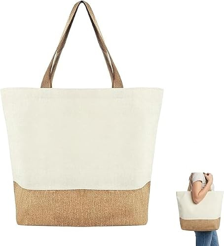 LEIIERUY Sac Cabas Femme en Jute et Toile pour Mamie – Grand Tote Bag Réutilisable avec Motif Cœur, Cadeau Original pour Grand-Mère, Shopping, Voyage, Quotidien