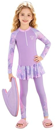Agoky Ensemble Maillot De Bain Enfant Fille Protection Solaire Anti UV Rashguard Haut Et Pantalon De Bain Swimsuit