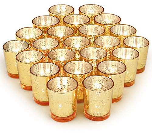 Volens Gold Party Decorations 72pcs, Mercury Glass Gold Votive Candle Holders Set for Wedding, Bridal and Baby Shower