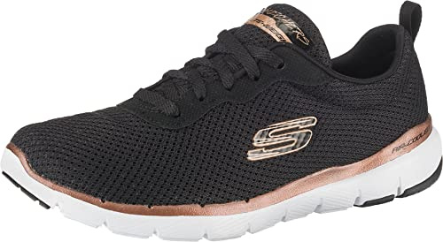 Skechers Femme Flex Appeal 3.0-first Insight Baskets, Noir Black Mesh Rose Gold Trim Bkrg, 35 EU