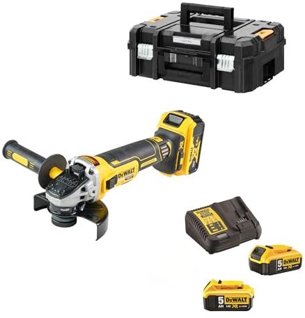 DEWALT DCG405P3-QW - 125 mm cordless Grinder 18V 3 Batteries 5.0 Ah Charger and TStak Case
