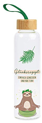 Grafik-Werkstatt Unisex - Adult Glass Drinking Bottle with Funny Slogan | with Handle Loop | 550 ml | Lucky Recipe Colourful, Medium