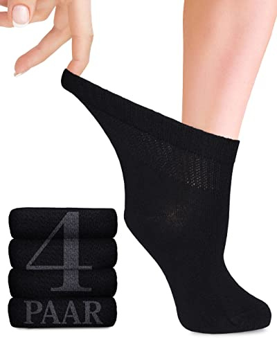 Lot de 4 paires de chaussettes pour diabétiques en bambou avec lycra, longueur cheville, sans coutures à la base des ongles des pieds, grand confort, pour femmes enceintes et personnes âgées