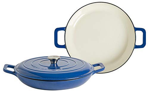 Argon Tableware 2.3L Shallow Cast Iron Casserole Dishes with Self-Basting Lids - Midnight Blue - 2 Pack Induction Hob Cooking 2.43QT Dutch Oven Bread Baking Serving Roasting Stew Stock Pot Pan