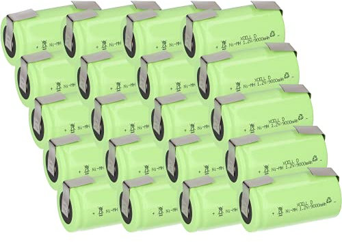 XCell Mono D - Pilas (20 unidades, 9000 mAh, 1,2 V, NIMH, con soldadura en U)