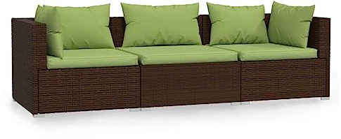 vidaXL Divano a 3 Posti con Cuscini in Polyrattan Marrone