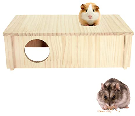 WEWAYKGJ Wood House Hideout 2-Chamber Hamster Wooden Multi-Chamber Habitats Decor for Dwarf Chinchilla Mice Gerbils Mouse and Other Small Rodents