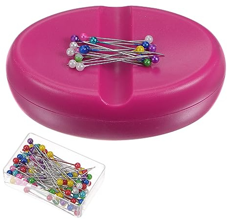 sourcing map Magnetic Pin Cushion with 100pcs Multicolor Plastic Head Pins, Magnetic Pins Holder for Sewing Quilting Needles Pins Hair Bobby Pins, Pink