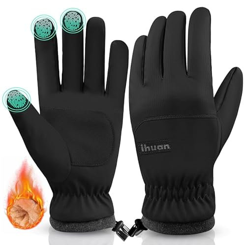 ihuan Thermo Fahrradhandschuhe Herren Damen -Warme WinterHandschuhe Touchscreen Wasserdicht Winddicht rutschfest Sporthandschuhe für Radfahren, Laufen, Skifahren, Wandern