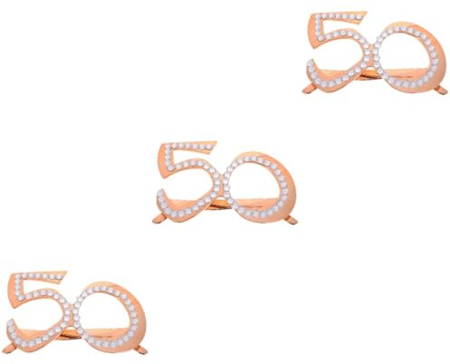 PRETYZOOM 3 Pièces Lunettes d'anniversaire Numériques Accessoires De Photomaton du Anniversaire Faveur De Fête du Anniversaire 50 Verres d'anniversaire Plastique Rose Gold
