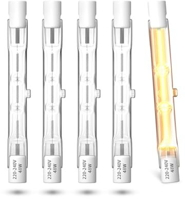 TobeBright R7s Halogen Leuchtmittel 78mm 48W 230V Warmweiß 2700K Dimmbar Halogenstab R7S 78mm J Typ Lineare Doppelendige Flutlichtlampe 750lm für Arbeit, Sicherheit, Stehlampen (5pcs)