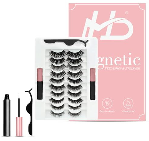 10 Pairs Magnetic Eyelashes Reusable Lashes With Applicator Natural Look | 2 Magnetic Eyeliner No Glue Needed | Magnetic Lashes With Tweezer, Natural Magnetic Eyelashes Soft & Waterproof