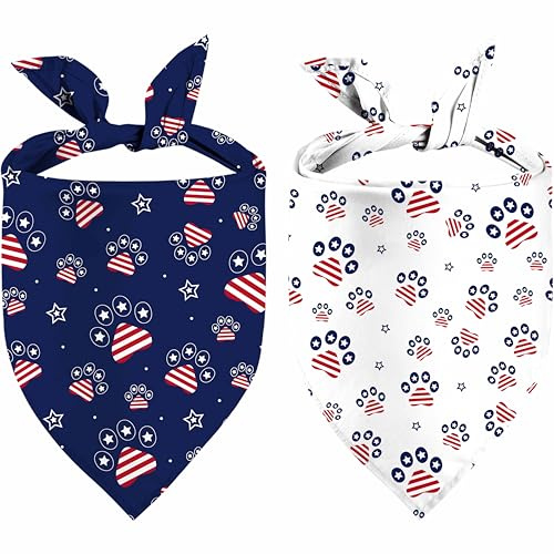 4th of July Dog Bandanas, Adjustable Patriotic Independence Day Holiday Party Pet Decorations 2 Pack, American Flag Triangle Bibs Cat Scarf Set
