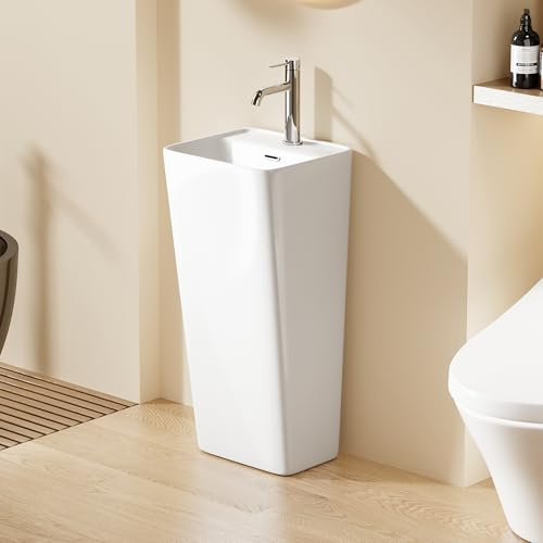 DILECI – Lavabo Totem Carré Blanc 36x33x83 cm – Lavabo sur Pied en Céramique Brillante – Design Minimaliste et Élégant – Idéal Petits Espaces, Bureaux, Cabinets et Studios – Installation Simple