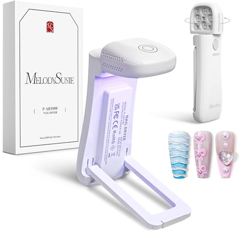 MelodySusie Foldable Cordless UV Nail Lamp with Stand,P-Art09F Rechargeable UV LED Light Featuring Touch Panel & 2-in-1 Lighting Curing Flash Cures All Soft Gels Especially Half-Cured, Base & Top Coat