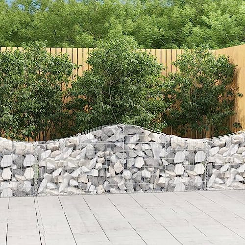 Mokuyary Gabione con arco alto, 200 x 30 x 60/80 cm, in ferro zincato, cestino in metallo, muro di pietra come recinzione da giardino, griglia per gabbioni