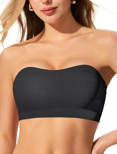 ProKloud Strapless Push Up Bras for Women Wireless Bandeau Bra Non-Slip Silicone Tube Top Padded Convertible Bralette Black