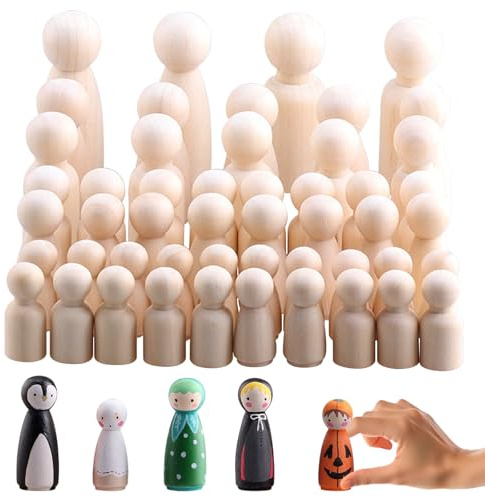 50 Stück Spielfiguren Holz, Holzfiguren zum Bemalen, Unvollendete Holz Spielfiguren, DIY Natürliche Holzfiguren, für Geburtstag Dekoration Bemalen Basteln