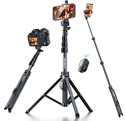 Fugetek All-In-One Professional Selfie Stick & Tripod, Heavy Duty Aluminum, Bluetooth Remote For Apple & Android Devices, Non Skid Tripod Feet, Extends To 49, Black