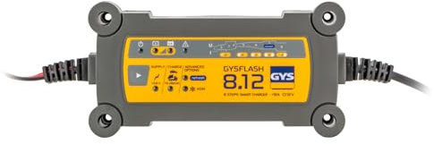 GYS – GYSFLASH 8.12 caricabatterie automatico 12V, 0.8/8A, piombo, caricatore intelligente, mantenitore, moto, auto, moto d’acqua, showroom – 029385