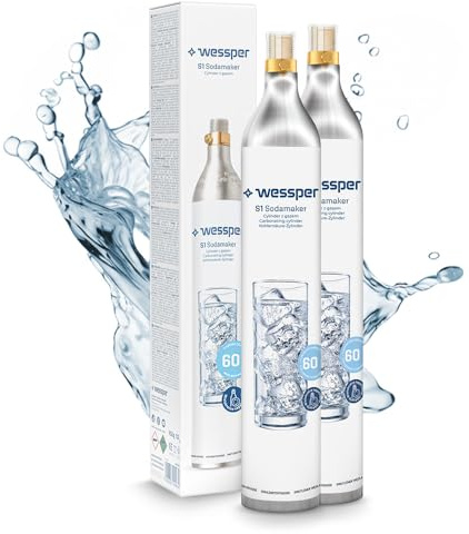 Lot de 2 Cylindres de Recharge de Gaz CO2 pour Machine à Gazéifier Sodastream, 60l