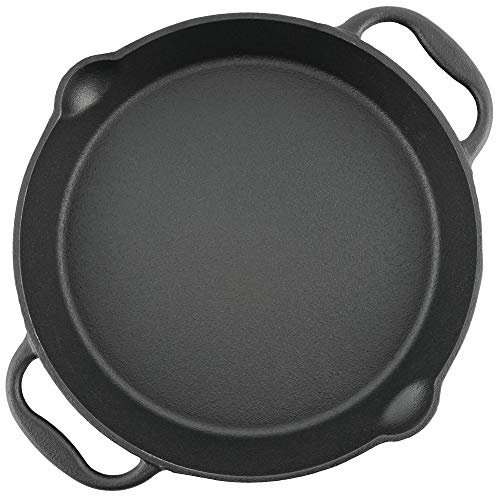 BBQ-Toro Gusseisen Grillpfanne Ø 20 cm | Gusspfanne mit zwei Griffe und zwei Ausgießer | Servierpfanne aus Gusseisen | Pfanne für Gasgrill, im offenen Feuer, Elektro-Herd | Grillzubehör
