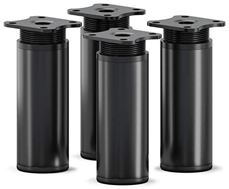 Sossai Möbel-Füße MFR1, 4er Set, schwarzmatt, 100 mm Höhe, Ø 40 mm rundes Profil, höhenverstellbar, für Sideboards und Kommoden