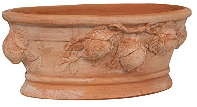 Biscottini Macetero con cesta y cuenco de terracota, macetero para jardín, de exterior, interior, fabricado en Italia, 33 x 14 x 20 cm