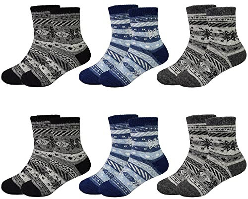 GENTABY Kinder Wollsocken Jungen Mädchen Warme Socken - Winter socken Kleinkind Dicke Socken Kinder 6 Multipack 27-31 Thermosocken Stiefel Wandern Skifahren Zuhause 4-7 Jahre