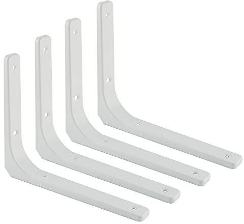 SAYAYO Shelf Bracket Heavy Duty L Brackets for Wood Angle Bracket 250*200mm | Large Wall Brackets for Shelves Metal Corner Shelf Support, Bright White Finished, 4 Pcs