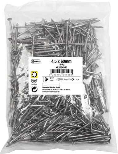 Connex KL3264560 - Viti universali, 4,5 x 60 mm, 1 kg, testa svasata, filettatura parziale, in acciaio inox, set di viti, viti in sacchetto, 4,5 x 60 mm