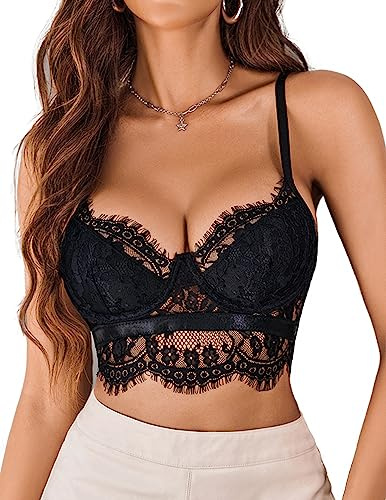 Avidlove Womens Camisole Tank Tops Sheer Eyelash Lace Tank Top (Black X-Small)