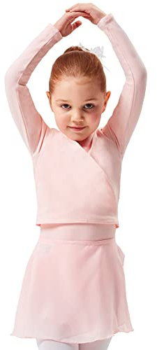tanzmuster Ballett Wickeljacke Mädchen - Mandy - extra weicher Baumwollstoff - Ballettjacke zum Binden für Kinder - Ballett-rosa 140/146