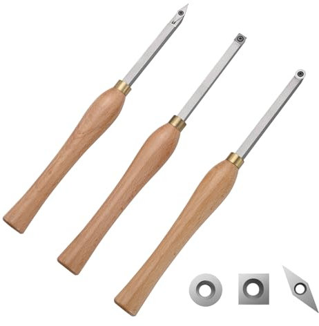 VEVOR Herramientas de Torneado de Madera 3 PCS Herramientas de Torno de Madera con Cortador de Carburo de Diamante Cuadrado Redondo con Asas Cómodas Caja 200mm 395x150x80mm Herramientas de Carpintería