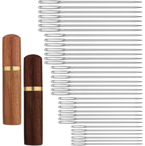 Nähnadeln Großes Öhr, 60 Stück Nadeln mit Großem Öhr mit 2 Stück Holznadeletui, Stopfnadeln Set Sacknadel Sticknadeln mit Großem Öhr für Hand Nähen Handwerk (5 Größen)