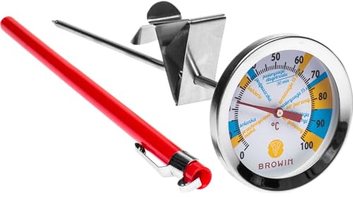 BROWIN® Analog stektermometer med klämma, etui 102501 | 0–100 °C kärntemperaturmätare av rostfritt stål | trädgårdstermometer för ost, kött, vätskor och babymjölk | termometer för matlagning, stekning