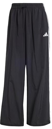 adidas Women's Essentials 3-Stripes Lifestyle Woven Parachute Pants, Black/White, L
