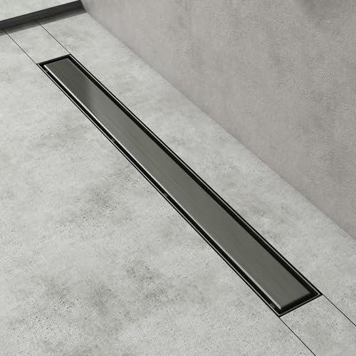 Mai & Mai Canaleta de Ducha de Acero Inoxidable sifón de desagüe para Cuarto de baño Rectangular, Canal de Drenaje Gris de 80cm con dispositivo desodorante y filtro de pelo 35L/min KE110