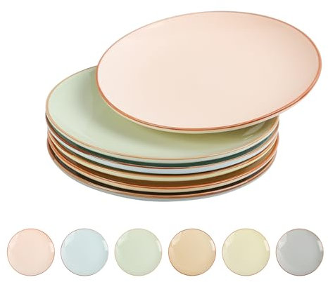 Dessertteller Kuchenteller Salatteller Frühstücksteller Keramik - Teller Set 6 Personen - Servierteller Set Modern in Bonbon Tönen - Ideal für Dessert | Salat | Frühstück | Kuchen | Antipasti - 20 cm