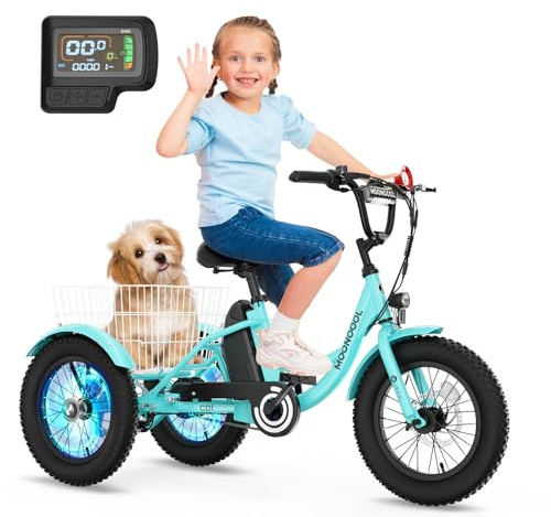 NAIZEA Electric Kids Bike - 16 inch Kids Trike for Boys Girls Age 6-12, e Bike for Children 250W, Kid Balance Bike with Adjustable Seat,Kid's Bikes with Basket, Children Bicycle Multiple Colors
