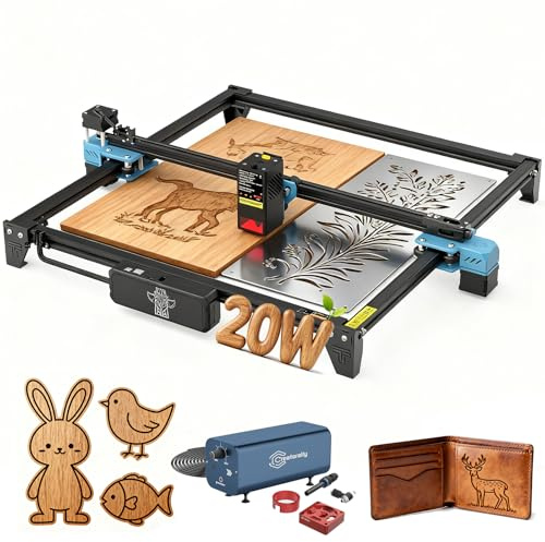 Twotree TTS-20 Pro 20 W lasergravyrmaskin för tillverkning av 3D-träpussel 20 W laserskärmaskin, lasereffekt, fixfokusmaskin, 418 mm x 418 mm graveringsområde