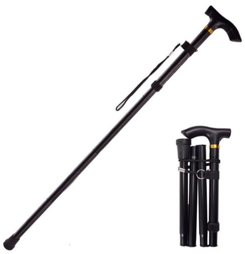 Walking Stick for Women, for Elderly Or Disabled, Folding Adjustable Height, Right Or Left Handed, Non-Slip Rubber Tip, Wrist Strap, Lightweight, Black