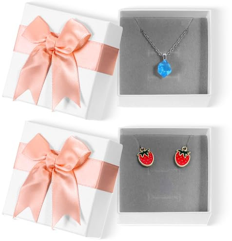 BOHUIZ 2 cajas de regalo para joyas, 7 × 7 × 3,6 cm, cajas de regalo con tapa, pequeñas para joyas, pendientes, collares, pulseras, cajas de joyas para mujeres (rosa)