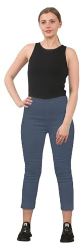 L S U Women Capri Trousers Summer Three Quarter Pants Stretchy Legging Elasticated Waist Trouser Office Casual Pedal Pusher Trousers (Denim 14)