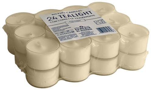 Lot de 24 chauffe-plat avec tasse transparente – Cire végétale couleur ivoire – Durée 4,5 heures – Diamètre 3,9 cm – Cereria Di Giorgio